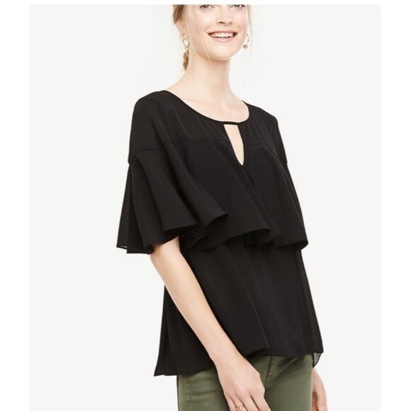 Ann Taylor Black Tiered Ruffle Fairy Top Size L New Office Capsule Boho Party - Picture 1 of 7